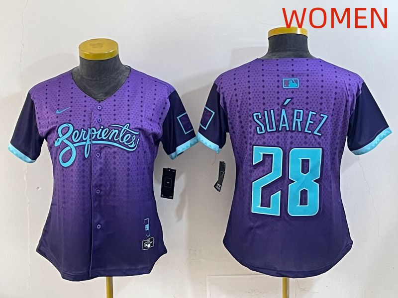 Women 2025 Arizona Diamondback #28 Suarez Purple Joint Name Nike MLB Jersey style 1